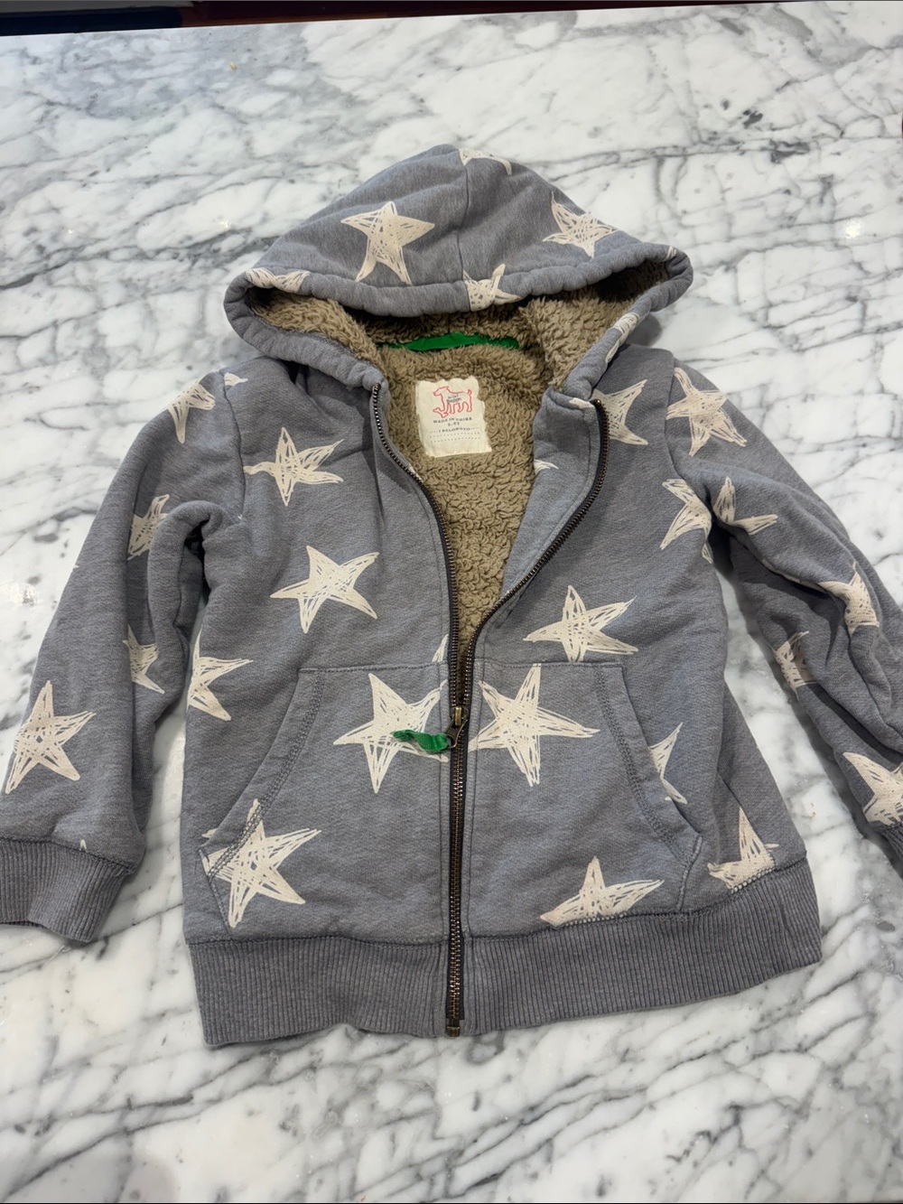 Mini Boden Grey Star Sherpa-Lined Zip Hoodie
